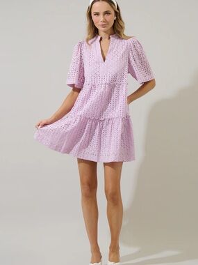 Sugarlips Hadi Eyelet Dixie Split Neck Shift Dress Lilac size S